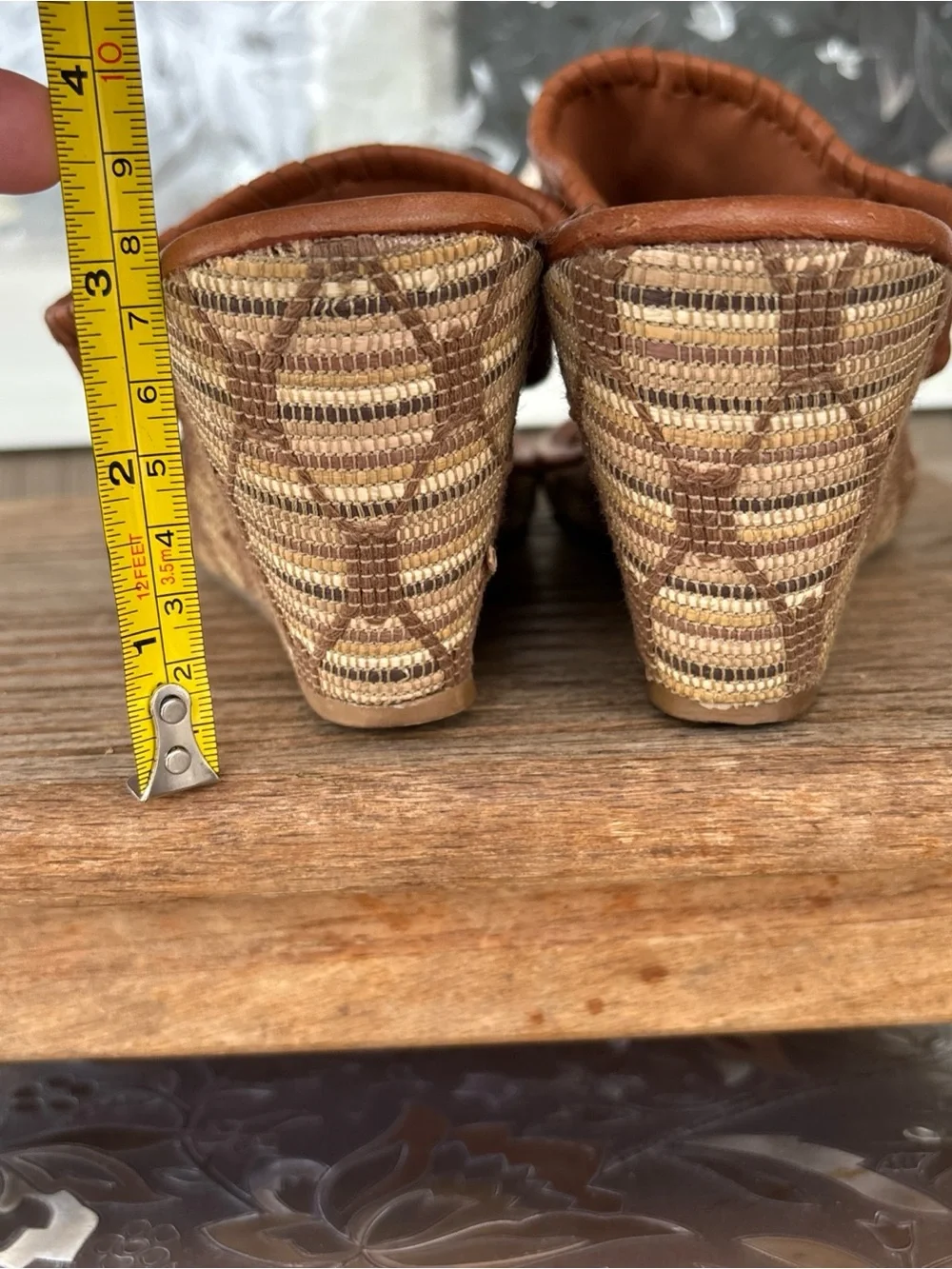 Jack Rogers Cognac Leather Wedge Thong Sandals Women’s 10
